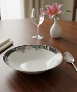 Black And Pink Silverie Fine China Vegetable Serving Bowl