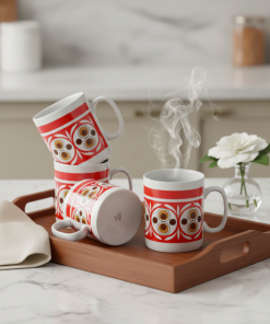 Polish Red Abstract Design Mug Set