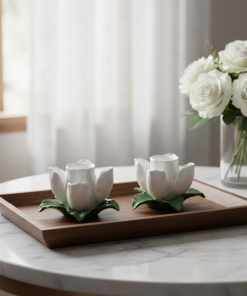 Porcelain Lotus Vintage Candle Stick Holder