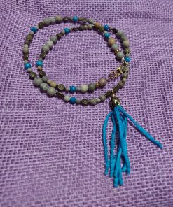 agate and jasper blue silk fringed necklace - wildchild708