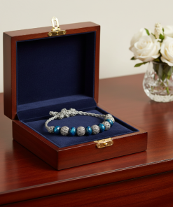 Blue & Silver Metal Round Bead Minimalist Necklace