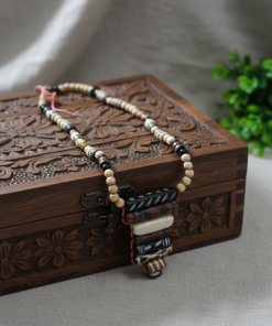 Boho Wood Bead Necklace with Step Pendant