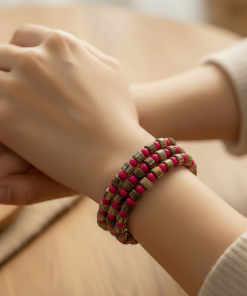 Brown And Pink Beaded Boho Wrap Bracelet