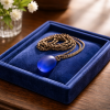"Minimalist cobalt blue beach glass necklace, a handcrafted jewelry piece inspired by found coastal treasures."