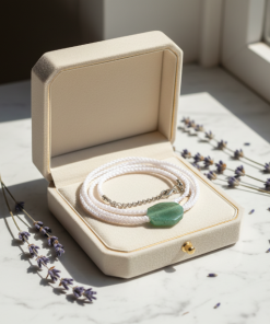Crackled Green Focal Bead on White Beaded Necklace