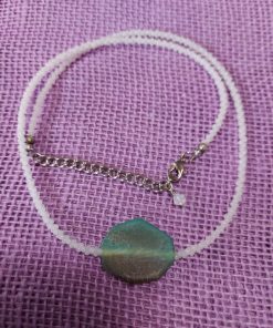 crackled green focal bead on white beaded necklace - wildchild708