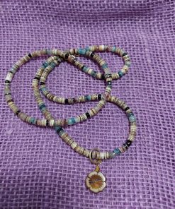 earth color beaded flower focal necklace - wildchild708