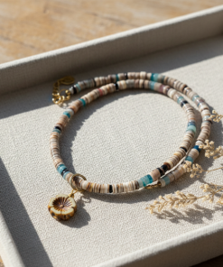 Earth Color Beaded Flower Focal Necklace