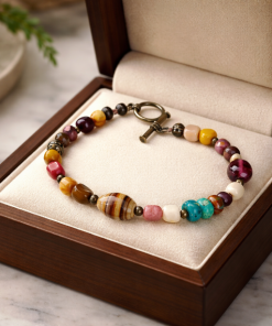 Fall Inspired 8 Inch Mookaite Brass Bracelet