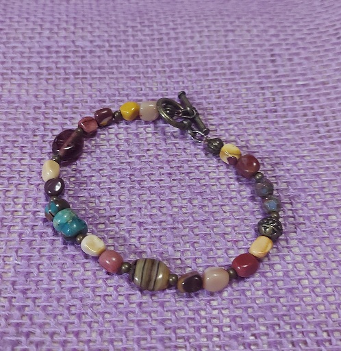 Fall Inspired 8 Inch Mookaite Brass Bracelet - Image 2
