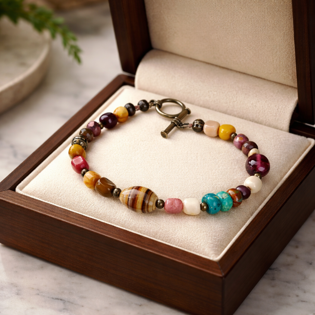 Fall Inspired 8 Inch Mookaite Brass Bracelet