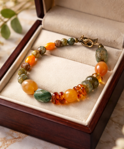 Fall Inspired Gold And Green Glass Beaded Bracelet