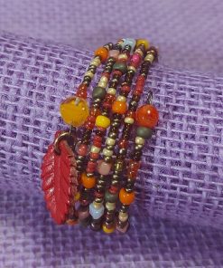 autumn inspired beaded bracelet | golden brown memory wire bracelet | fall color bead bracelet - wildchild708