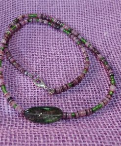 green focal and purple glass bead necklace - wildchild708