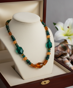 Honey, Teal & Green Rich Glass Bead Statement Necklace