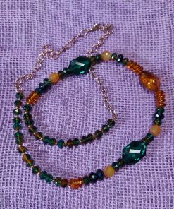 honey, teal and green rich color glass bead statement necklace - wildchild708