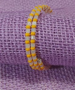 melon and white slender stacking memory wire bracelet | neon orange and white coil bracelet - wildchild708