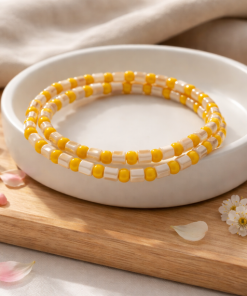 Melon And White Slender Stacking Bracelets