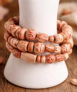 Peach Carved Beaded Wire Bracelet