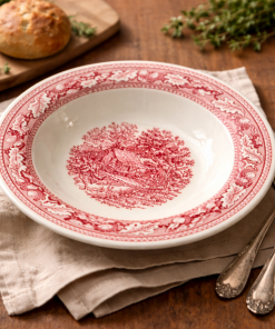 Pink 9 Inch Round Ironstone Mar-crest Memory Lane Vintage Bowl | Storied Dining Pieces