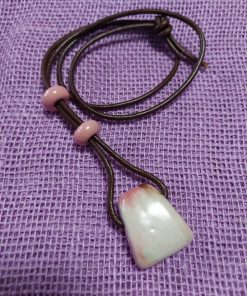 pink ceramic pendant leather corded necklace - wildchild708