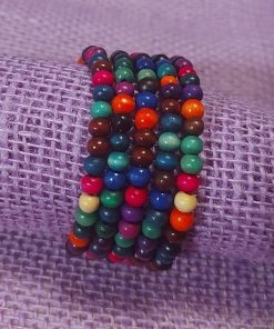 rainbow wood bead memory wire bracelet | multicolor bracelet | colorful coil bracelet - wildchild708
