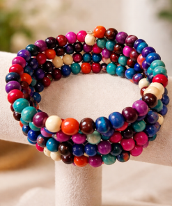 Rainbow Wood Bead Coil Bracelet