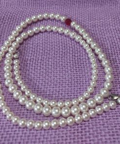 long pearl necklace with ruby red glass bead | red and white necklace - wildchild708