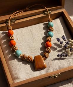 Southwest Large Ceramic Earth Beaded Necklace
