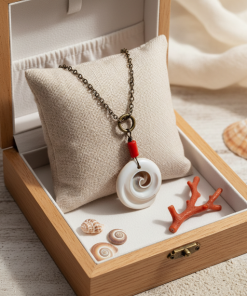 Spiral Coral Seashell & Red Coral Bead Necklace