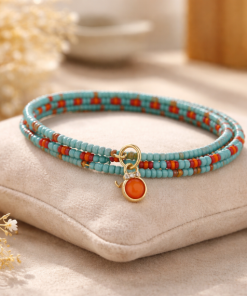Turquoise And Orange Slender Bracelet