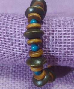Alternative view of Walnut Coffee And Deep Turquoise Wood Bead 7 inch Stretch Bracelet