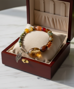 Warm Gold And Green Glass Beaded Bracelet