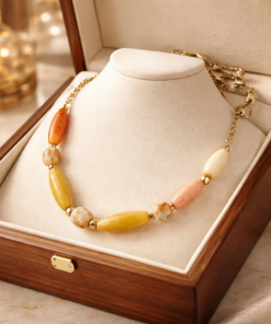 Warm Ombre Agate Bead Statement Necklace (28")