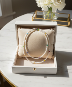 White & Color Glass Beaded Stacking Necklace