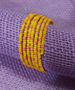 yellow and coral sherbet color memory wire bracelet | sherbet bracelet | coral and yellow bracelet