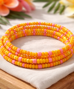 Yellow And Coral Sherbet Memory Wire Bracelet