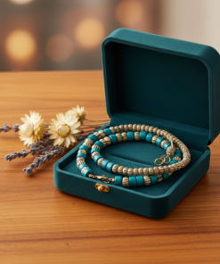 Zebra Print & Turquoise Wood 36-Inch Beaded Necklace