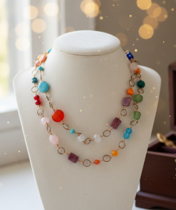 Super Long Hand-Wired Multi-Color Beaded Necklace