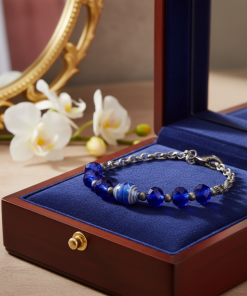 Navy Beads And Brass Chain Bracelet
