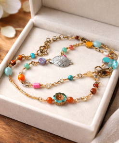 Wire Wrapped & Chain Mixed Bead Statement Necklace