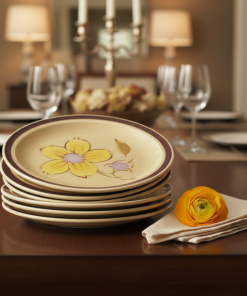 6 Sun Blossom Stoneware 7 1/2 Inch Plate Set | Retro Kitchen Revivial