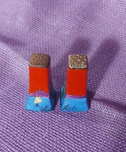 sailboat with red sky lusterware salt and pepper vintage shaker set - wildchild708