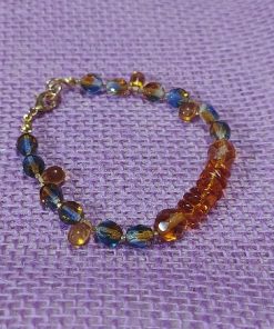 Alternative view of Amber Honey And Blue Bead 8 Inch Bracelet
