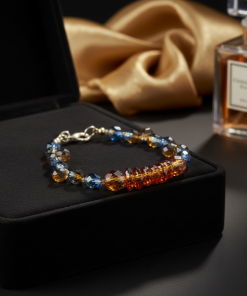 Amber Honey And Blue Bead 8 Inch Bracelet