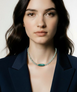 Amazonite Focal & Teal Glass Bead Necklace