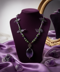 "Amethyst and jade 'Vineyard' beaded necklace, a nature-inspired purple and green gemstone jewelry piece."