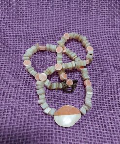blush puka shell and porcelain beads and mother of pearl focal necklace - wildchild708