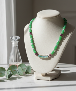 Green Focal & Purple Glass Beaded Necklace