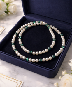 Natural Pearl & Green Crystal Stacking Necklace